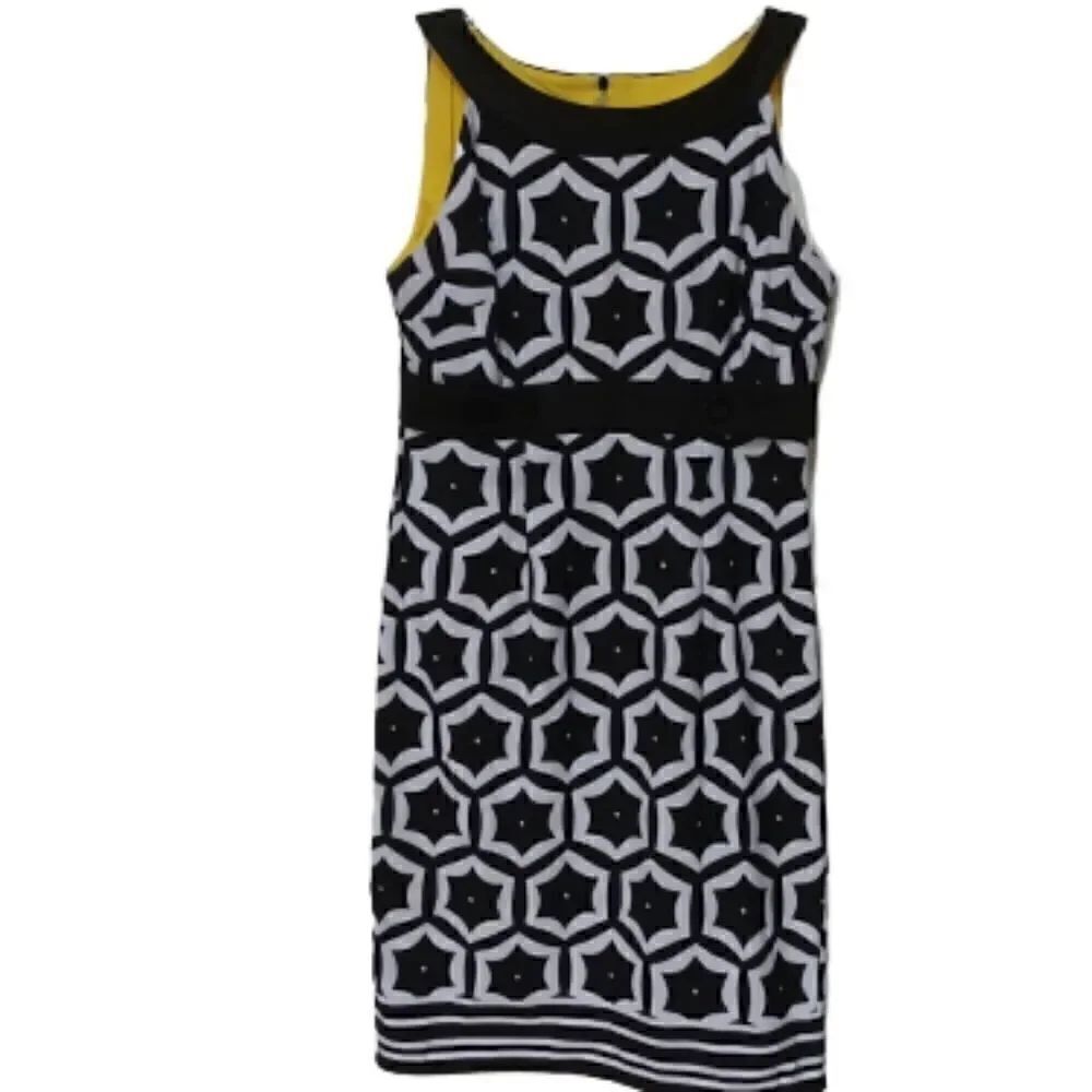 London Times Black & White Sleeveless Dress